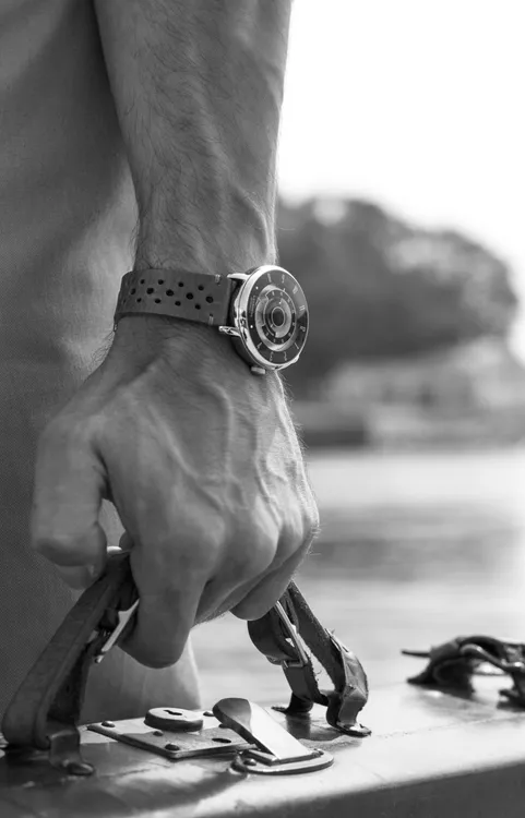 Lecronos model portrait with mechanical watch